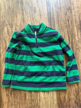 Hanna Andersson Green and Navy Striped Quarter-Zip Fleece